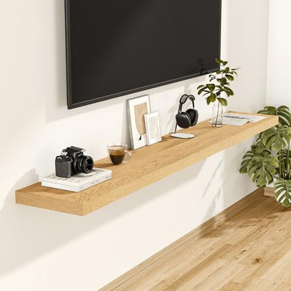 Vivelove 12 Inch Deep Floating Shelves 55 inch Long, Oak, Set of 2 - color: Oak, size: 55”wx12”dx1.5”h