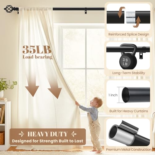1" Farmhouse Heavy Duty Curtain Rods for Windows,Adjust 18-45",Black - color: Matte Black, size: 18-45 Inch & 1 Pack