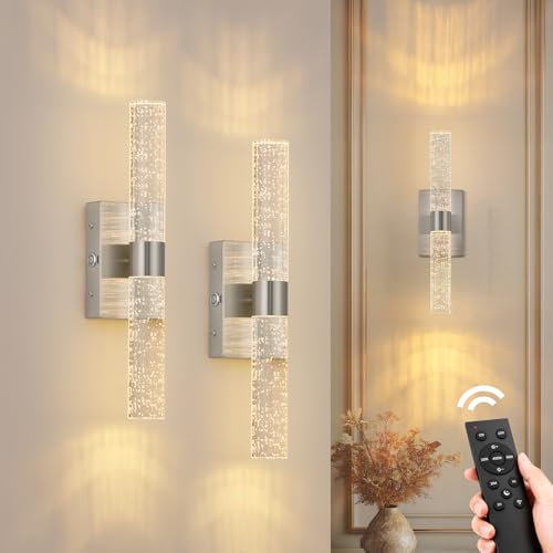Battery Operated Wall Sconces Set of 2, 20000mAh Rechargeable Wall Light | Remote Control 3000K-6000K Dimmable LED Wireless Sconces,Brushed Nickel,15.6 Inch - color: Nickel, size: 15.6 Inch