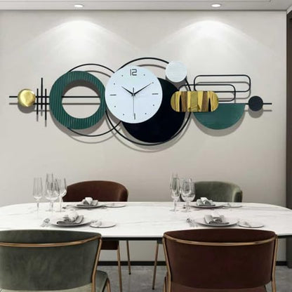 59"Oversized Wall Clock for Living Room,Large Modern Metal Wall Art - color: Green and Black