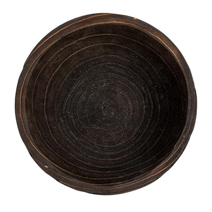 Creative Co-Op Round Paulownia Wood Pedestal Bowl, Marbled Brown Finish