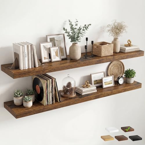 12 inch Deep Floating Shelves for Wall, 72" Wide, Rustic Brown, 2-Pack - color: Rustic Brown, size: 72"w x 12"d, 2p