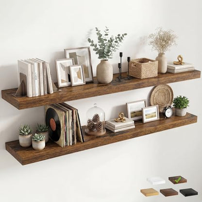 12 inch Deep Floating Shelves for Wall, 72" Wide, Rustic Brown, 2-Pack - color: Rustic Brown, size: 72"w x 12"d, 2p