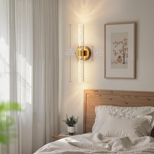 Battery Operated Wall Sconces Set of 2, 10000mAh Rechargeable Wall Light - color: Gold, size: 18 inch