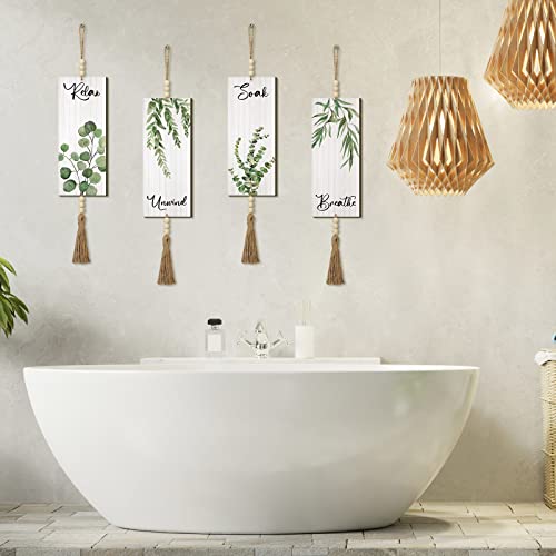 Qunclay 4 Pcs Boho Bathroom Wall Decor Relax Soak Unwind,Green,Plant - color: Green