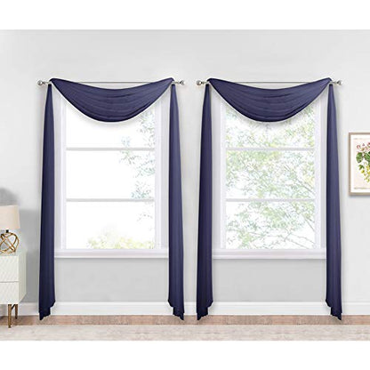 NICETOWN Dark Blue Sheer Window Scarves, Elegant Voile Sheer Window Dressings Sheer Curtains Multifunction for Kids Room/Party, 2 Panels, W60 x L216 - color: Dark Blue