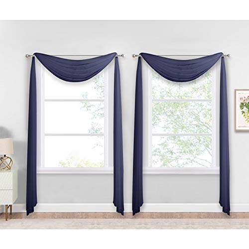 NICETOWN Dark Blue Sheer Window Scarves, Elegant Voile Sheer Window Dressings Sheer Curtains Multifunction for Kids Room/Party, 2 Panels, W60 x L216 - color: Dark Blue