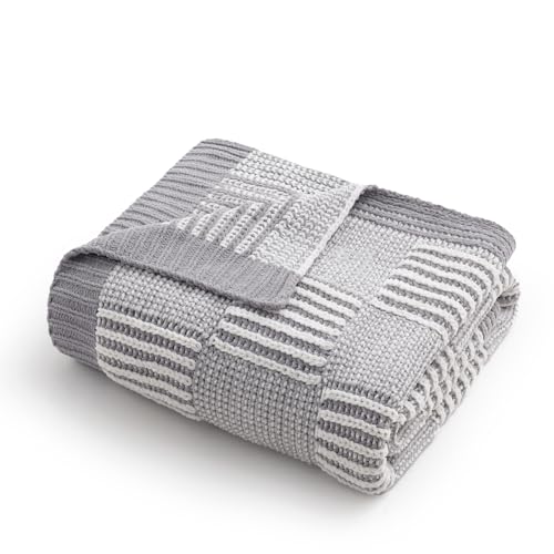 Amélie Home Checkered Chenille Knit Throw Blanket for Couch, Gray 50"x60" - color: Checkered Gray, size: 50" X 60"