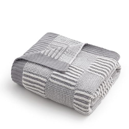 Amélie Home Checkered Chenille Knit Throw Blanket for Couch, Gray 50"x60" - color: Checkered Gray, size: 50" X 60"
