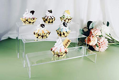 2 Sets Clear Acrylic Display Risers-Cupcake Stand for Dessert Buffet Cake Table Decorations–Showcase Shelf for Figures , Jewelry Display Riser Stands shelves Fixtures Case(Rectangle Shape)