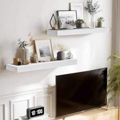 Solid Wood Floating Shelves, 17 Inch Wall Shelves, Set of 2, White - color: White, size: 17x8x1.6
