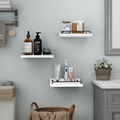 RYOFOBETTO Small Floating Shelf, 6X9 Inches Farmhouse Wall Shelves for Living Room, Bedroom, Picture Frames, Plants, Kitchen, Set of 3 (White and Black) - color: White and Black, size: 9"