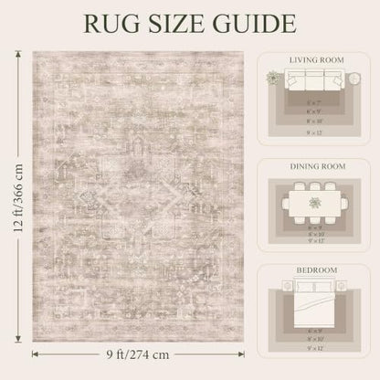 9x12 Washable Boho Area Rug, Light Beige Farmhouse for Living Room - color: Light Beige, size: 9' x 12' (Rectangular)