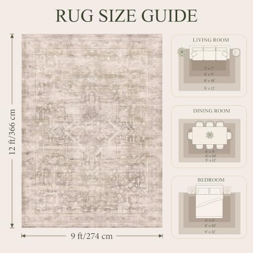 9x12 Washable Boho Area Rug, Light Beige Farmhouse for Living Room - color: Light Beige, size: 9' x 12' (Rectangular)