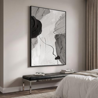 Extra Large Framed Black and White Neutral Abstract Wall Art Vertical 40x60 - color: Black Gray Forms, size: 60"L x 40"W