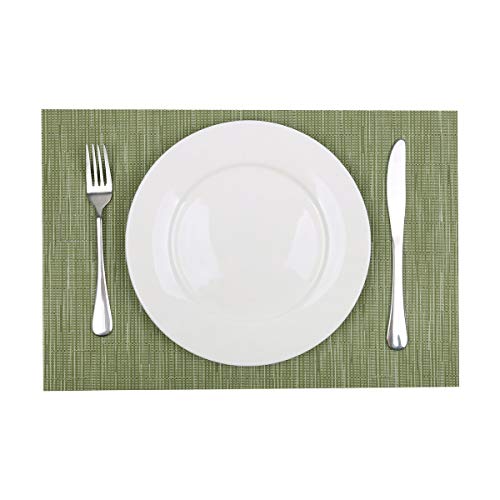 SHACOS Placemats Set of 6 Woven Vinyl Place Mats for Dining Table Wipe Clean Non Slip Christmas Table Mats (6, Olive Green) - color: Olive Green, size: Set of 6