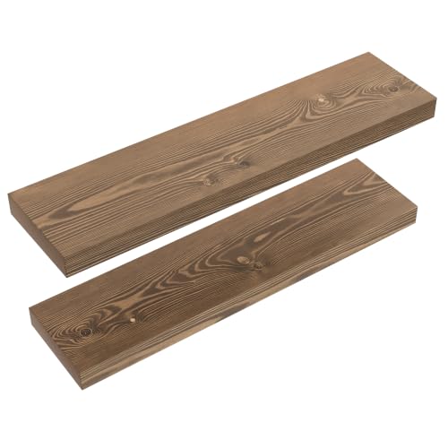 Solid Wood Floating Shelves for Wall 24 Inch Walnut, Wooden Bathroom Shelf - color: Walnut, size: 24 Inch
