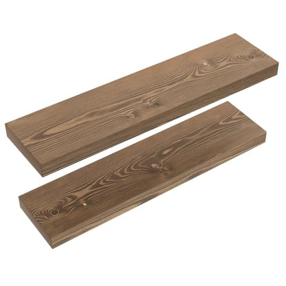 Solid Wood Floating Shelves for Wall 24 Inch Walnut, Wooden Bathroom Shelf - color: Walnut, size: 24 Inch