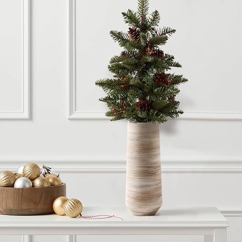 ALMA 13" White Tall Ceramic Vase, Modern Pampas Grass Vase Home Docer - color: Cylindrical-white-13''
