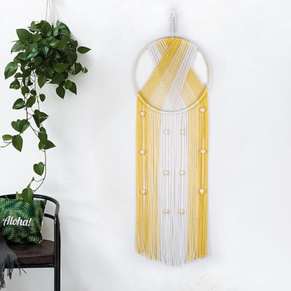 LB Boho Macrame Wall Hanging, Handmade Woven Cotton Wall Decor Tapestry - color: Yellow