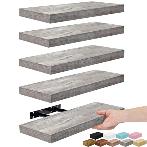 Sorbus 16 Inch Floating Shelves for Wall (5 Pack, Grey) - color: Grey, size: 5 Pack