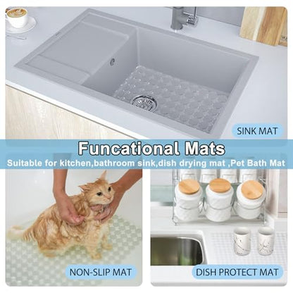 Kitchen Sink Mat for Stainless Steel/Ceramic Sinks,2 Pack with Scissors - color: Transparent