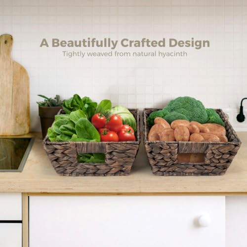 Set of 3 Snack Baskets, Water Hyacinth Basket,Wicker Snack Basket Organizer - color: Espresso Color