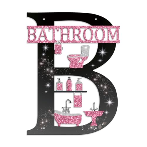 Putuo Decor Bathroom Metal Wall Decor, Aesthetic Letter B Metal Wall Art, Abstract Bathroom Hanging Sign for Home Restroom, Apartment, Dorm - color: bath pink