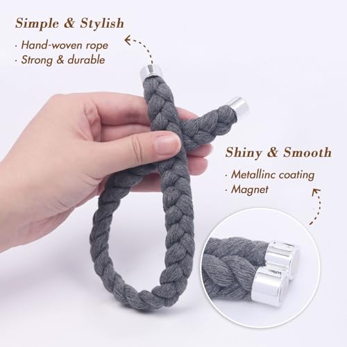 NICEEC 4 Pack Natural Cotton Rope Magnetic Curtain Tiebacks Elegant Twisted Braid Style Drape Tie Backs Soft Hand-Woven Rope Curtain Holdbacks for Home & Office Window Draperies (Dark Grey-01) - color: Dark Grey-01, size: 4 Pack