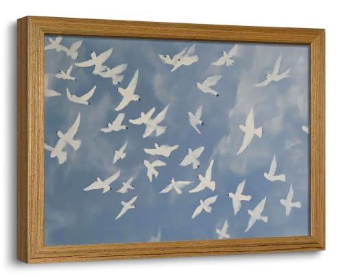 Framed Flying Bird Wall Art Vintage Blue Abstract Wall Decor Cottagecore Nature Wildlife Painting Print for Living Room Bedroom Office 12x16 inch - color: Goose, size: 16"L x 12"W