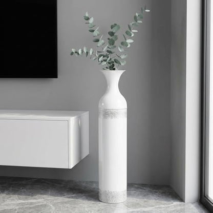 Hosley 24 Inch High White wash Metal Bottle Floor Vase. Ideal for Country Farmhouse Setting, Wedding Gift Special Occasion Home Office Dried Floral Arrangements - color: White