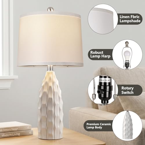 WIHTU 24'' Modern Ceramic Table Lamps Set of 2, White Lamps for Bedroom - color: White
