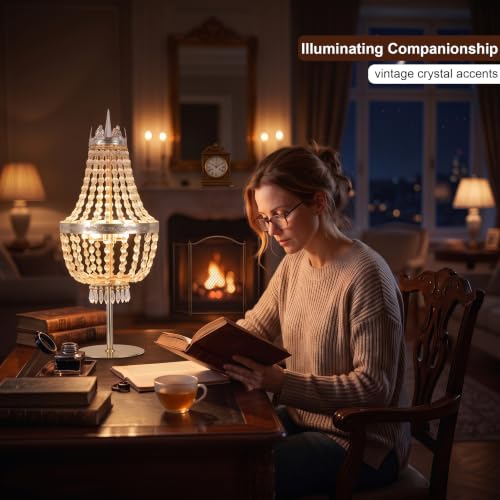 25.6in Height Clear Crystals Table Lamp for Living Room,Modern Tall Bedside Lamp for Bedroom Living Room Study Room (Gold Crown) - color: Gold Crown