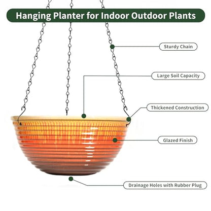 12 inch Large Hanging Planters with Drainage Hole, 2 Pack - color: Orange Glaze, size: 12 Inch