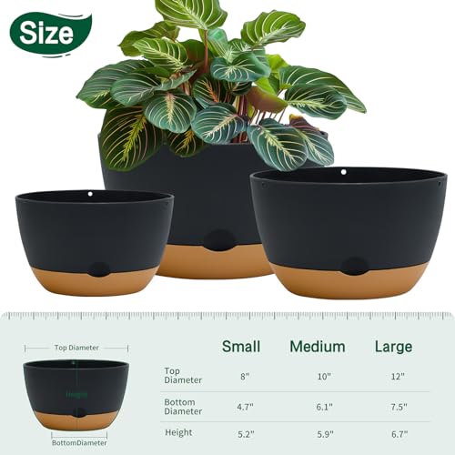 Koalaime 8/10/12 Inch Pots for Indoor Plants, Large Self Watering Planters with Drainage and Saucers, Plastic Outdoor Flower Pot, Set of 3, Grey - color: Gray