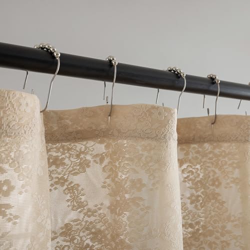 TUDECO Beige Lace Shower Curtain with Attached Valance, 72 x 72 Inch - color: Beige, size: 72"W x 72"L (Pack of 1)