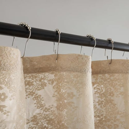 TUDECO Extra Long Beige Lace Shower Curtain with Valance, 72 x84 Inch - color: Beige, size: 72"W x 84"L (Pack of 1)