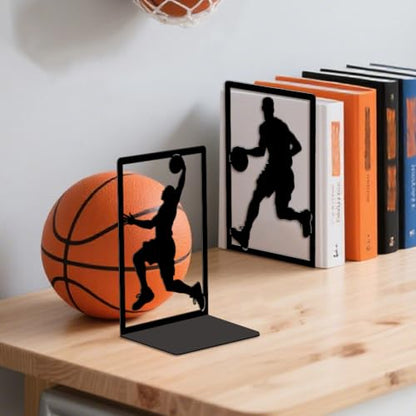 Peacoblue 5.3"x4.3"x7.9" Metal Bookends, Heavy Duty Book Ends for Shelves - style: Basketball