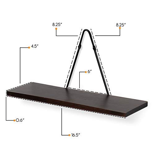 Rustic State Moma Wall Mounted Narrow Decorative Floating Shelves with Triangle Brackets - Picture Ledge, Display for Collectibles Memorabilia Awards Objects Toiletries - Set of 4 - Walnut
