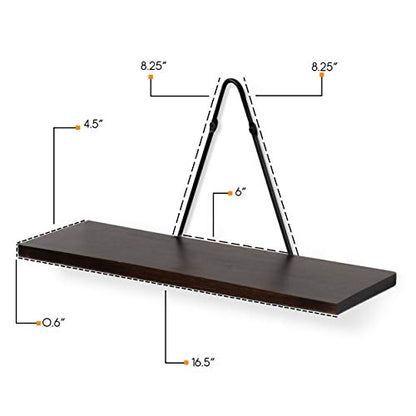 Rustic State Moma Wall Mounted Narrow Decorative Floating Shelves with Triangle Brackets - Picture Ledge, Display for Collectibles Memorabilia Awards Objects Toiletries - Set of 4 - Walnut