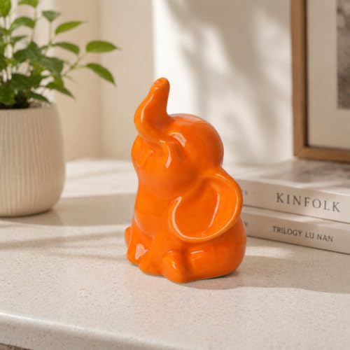 OwMell Tiny Smiling Elephant Statue Hand-Carved Healing Stone - Orange - color: Happy Orange