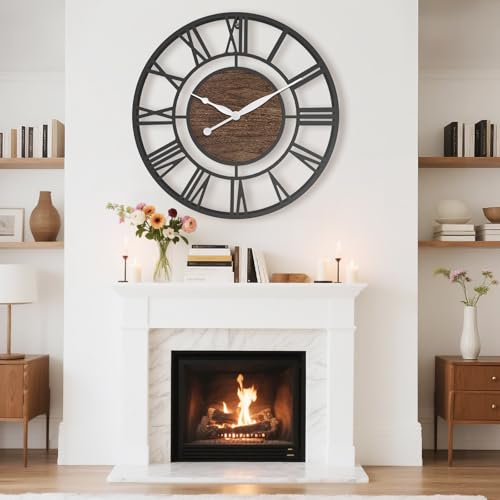 Pytha Sight 24 Inch Walnut Roman Numerals Large Wall Clocks for Living Room - color: Black Walnut, size: 24 Inch