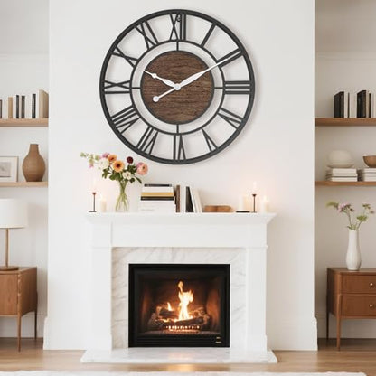 Pytha Sight 24 Inch Walnut Roman Numerals Large Wall Clocks for Living Room - color: Black Walnut, size: 24 Inch