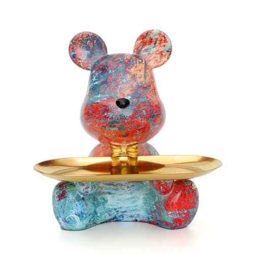Bear Statue Resin Tray Animal Sculpture, Sitting Bear for Home Decor and Office, Suitable for Bedroom, Living Room, Office on Table, Desktop, Shelves and Cabinet (Splash 2) - color: Splash 2