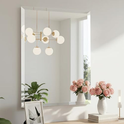 24x36 Inch Rectangle Frameless Mirror, Beveled Bathroom Mirror - size: 36"L x 24"W