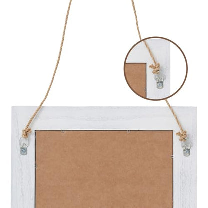 QDSSDECO 16" x 20" Farmhouse Wall Mirror with Shelf and Hemp Rope, White - color: White With Hemp Rope