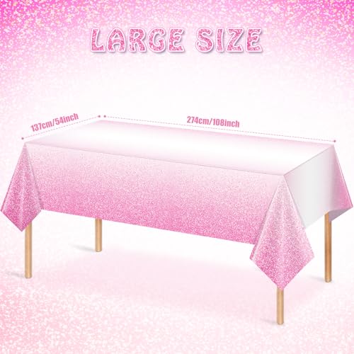 FunnyPars 3 Pack Ombre Pink Plastic Tablecloth for Parties,Gradient Pastel Pink Disposable Tablecloths Rectangle Tables,Light Pink Sprinkle Table Cover Wedding Birthday Anniversary Party,54x108Inch - color: Pink, size: 108" x 54" (3 Pack)