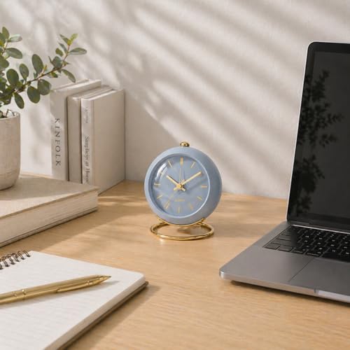 AYRELY® Battery Operated Analog Desk Alarm Clock with Light, Table Clock - color: Blue