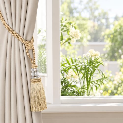 BEL AVENIR 2 Pack Curtain Tiebacks Hand-Woven Holdbacks Tassels Tiebacks - color: Golden, size: 2 Pack
