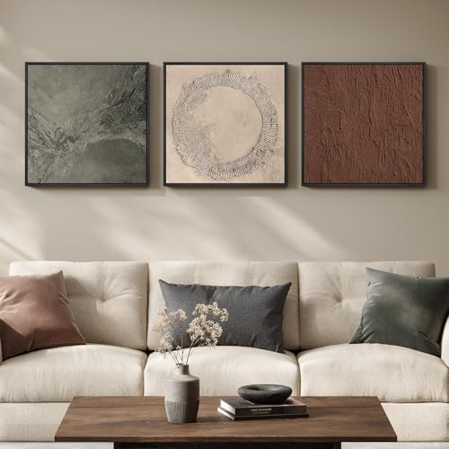 Large Framed Neutral Abstract Wall Art for Living Room, 3 Piece 24x24 Inch - color: Earth Tones, size: 24x24" (3 Pieces)